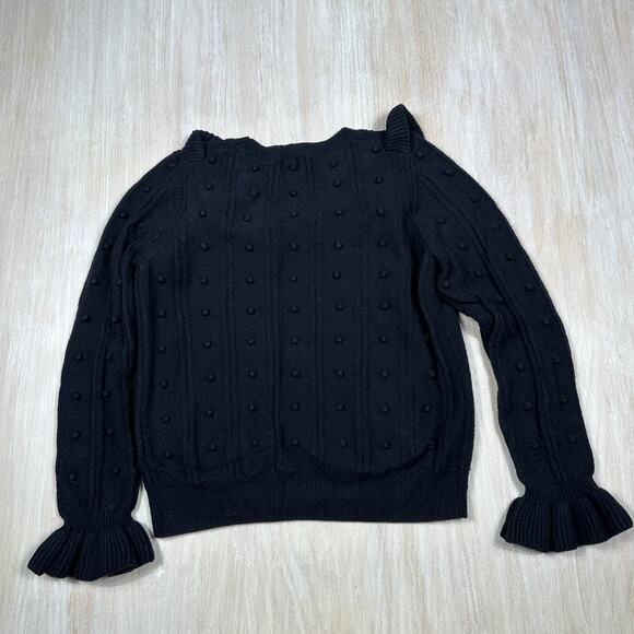 Kate Spade Black Poppy Rose Embroidered Bobble Detail Bell Cuff Sweater Medium - Picture 10 of 13